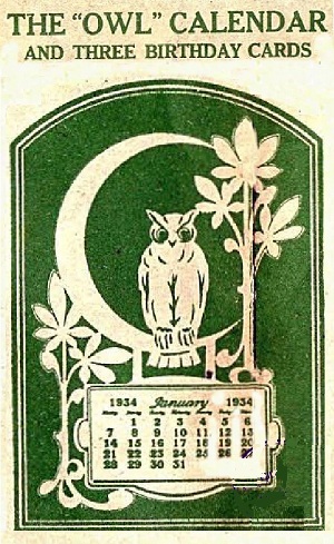 Hobbies 1993 The Owl calendar and three birthday cards