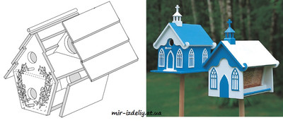 Скворечник и кормушка в виде церкви+еще один скворечник из фанеры