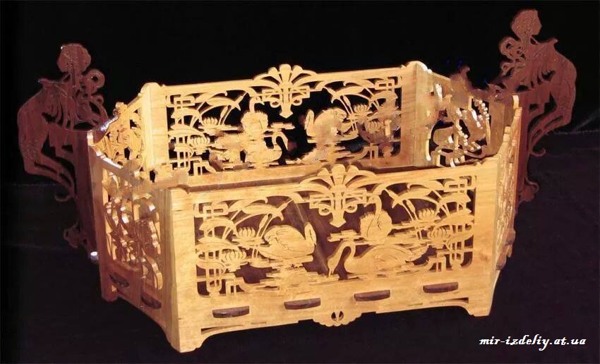 Корзинка с лебедями из фанеры