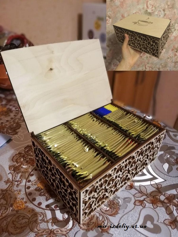 Ажурная чайная коробка из фанеры