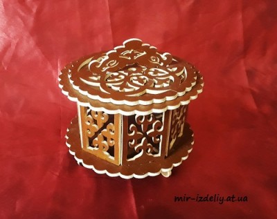 Небольшая круглая узорная шкатулка из фанеры