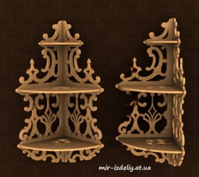 Полочка угловая 3 ярусная витой узор из фанеры