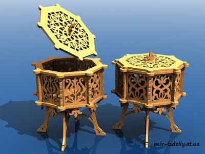 Шкатулка круглая на четырех ножках из фанеры