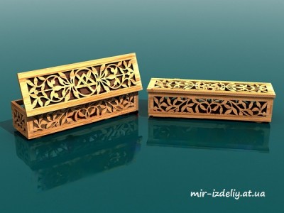 Шкатулка узкая с мелким узором из фанеры