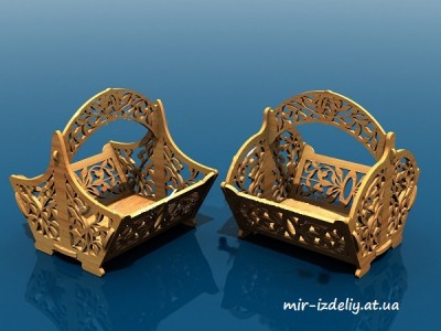 Корзинка венок цветов с круглой ручкой из фанеры