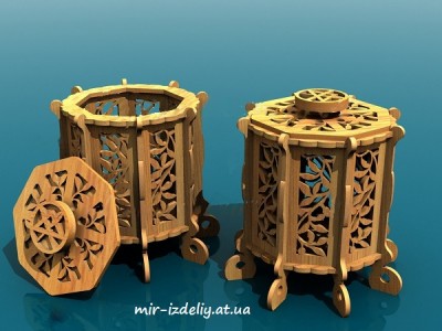 Шкатулка 8ми гранная с мелким узором из фанеры