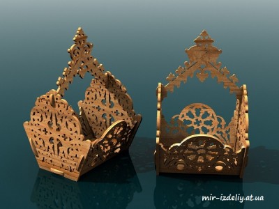 Короткая корзинка с симметричным цветком из фанеры