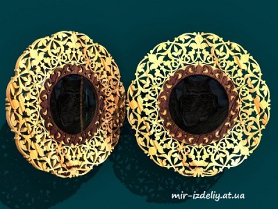 Зеркало круглое, цветочный узор из фанеры