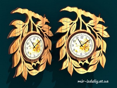 Рамка для часов в форме ветки с листьями из фанеры
