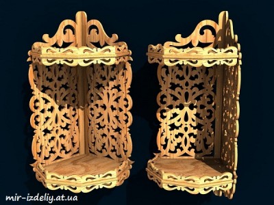 Полочка угловая витой узор на два яруса из фанеры