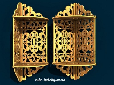 Полочка угловая на два яруса цветочный узор из фанеры