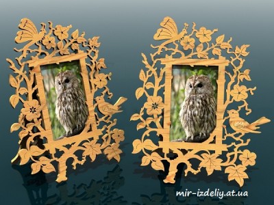 Фоторамка с с бабочками и птицами из фанеры