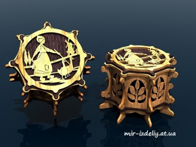 Шкатулка 6ти угольная Пастух и гуси из фанеры