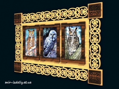 Фоторамка строгий узор на три фотографии из фанеры