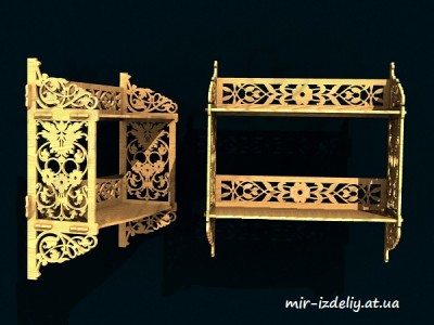 Полочка на два яруса цветочный узор из фанеры