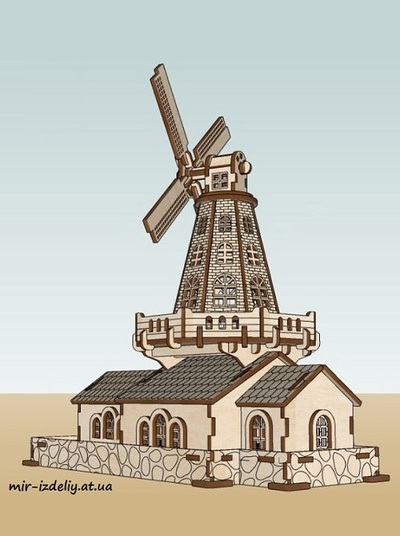 Хлев с мельницей из фанеры