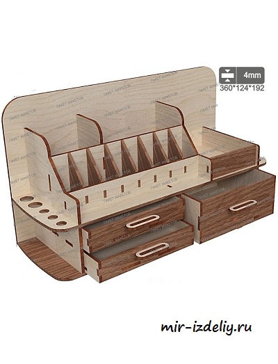 Чертеж: Органайзер с полочками и ящиками из фанеры