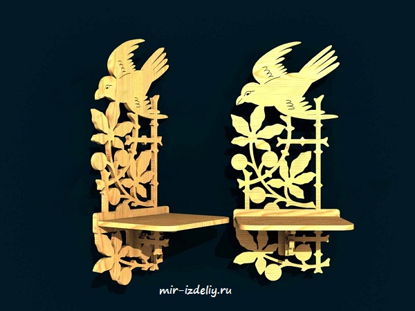 Полочка Птица на каштане из фанеры