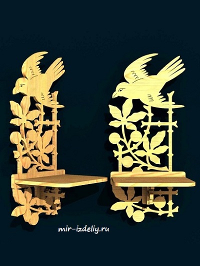 чертеж полочки с птицей для выпиливания лобзиком