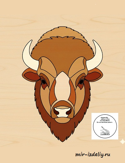 Чертеж: Бизон голова 2 интарсия для выпиливания лобзиком