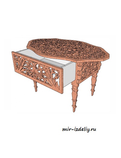 Чертеж: Столик с большим ящиком из фанеры для выпиливания лобзиком