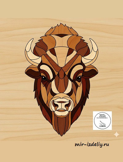 Чертеж: Бизон голова интарсия для выпиливания лобзиком