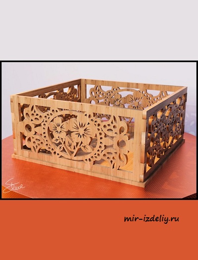 Чертеж: Квадратная корзинка два цветка из фанеры