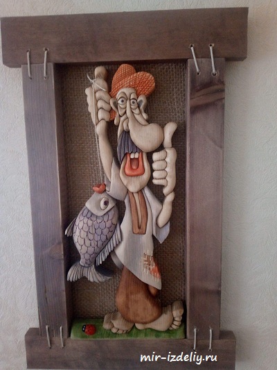 Чертеж: Интарсия Рыбак с рыбой 1 из фанеры