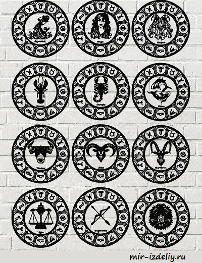 Чертеж: Набор панно знаков зодиака из фанеры для выпиливания лобзиком