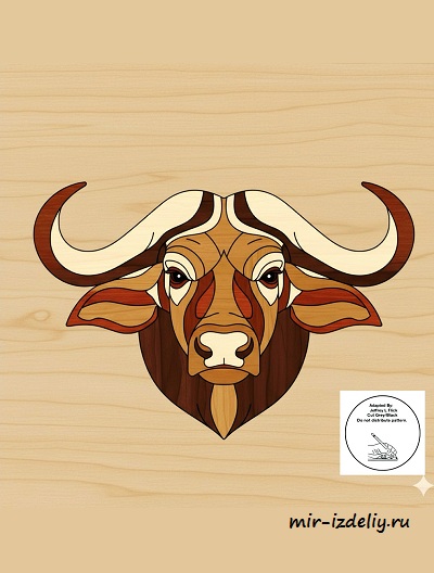 Чертеж: Голова быка интарсия для выпиливания лобзиком