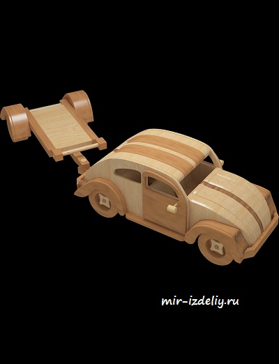Чертеж: Автомобиль WOLKSWAGEN BEETLE et Trailer из фанеры для выпиливания лобзиком