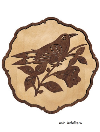 Чертеж: Тарелка с изображением птицы (8 дюймов) из фанеры для выпиливания лобзиком