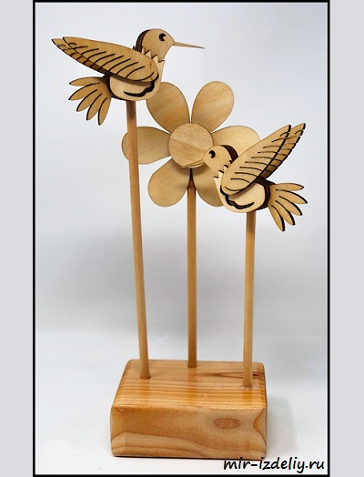 Чертеж: 3D-колибри и цветок из фанеры для выпиливания лобзиком