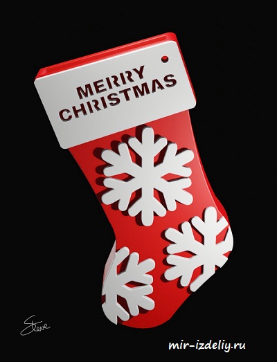Чертеж: Объёмный рождественский носок из фанеры для выпиливания лобзиком