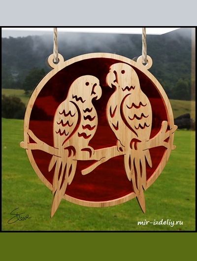 Чертеж: Панно Пара попугаев из фанеры для выпиливания лобзиком